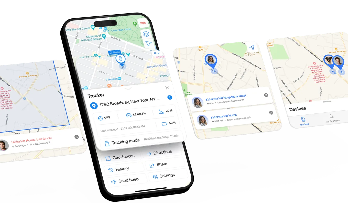 Trackimo Plus mobile app screens
